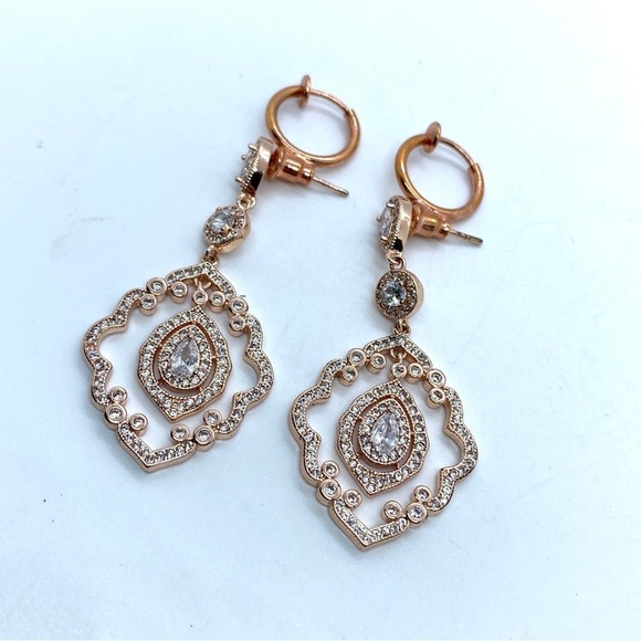 SWEETV Chandelier Rose Goldtone Cubic Zirconia Earrings Pierced or Clip On. - Picture 8 of 8